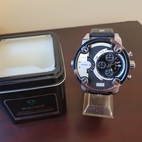 New Dual Time zone Black Weide Men’s Fashion Watch with box - Picture 1 of 4
